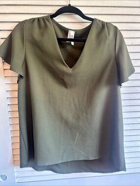 2 Hearts Olive V-Neck Short Sleeve Blouse